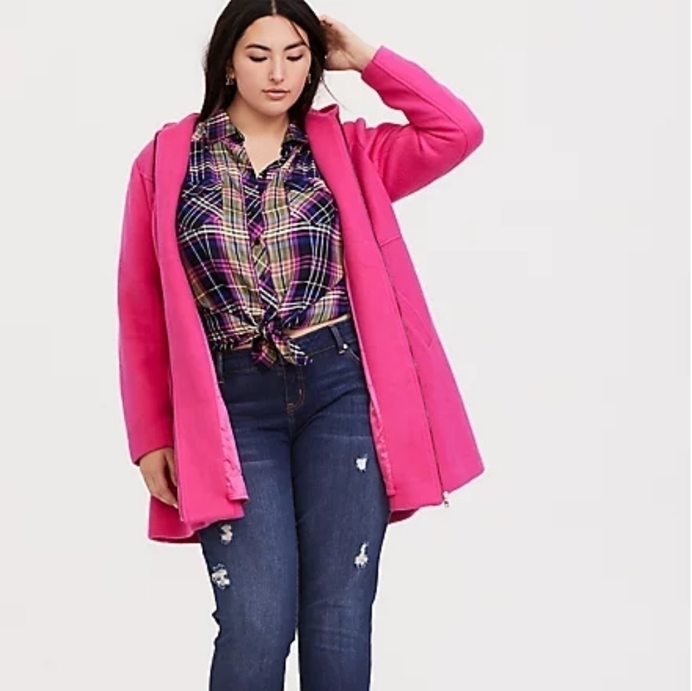 Torrid Pop Plaid Challis Button Down Flannel Top 5